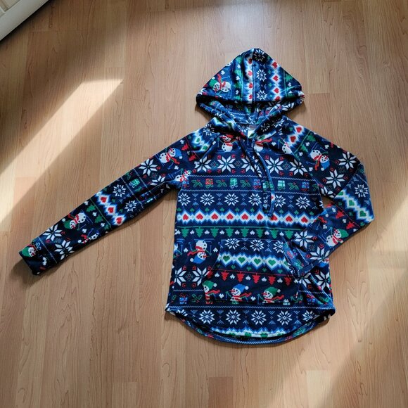 Cozy No Boundaries Soft Navy Blue Snowman Holiday Hoodie - M (7-9) - Picture 4 of 6
